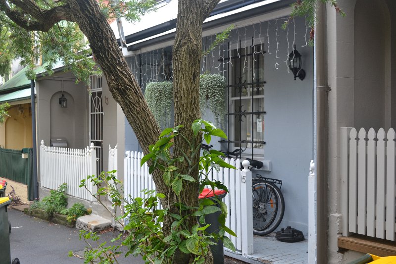 glebepoint 055.JPG - My old house with the gate wide open and bicycles on show. It was wheelie bin collection day and they were all over the footpath.